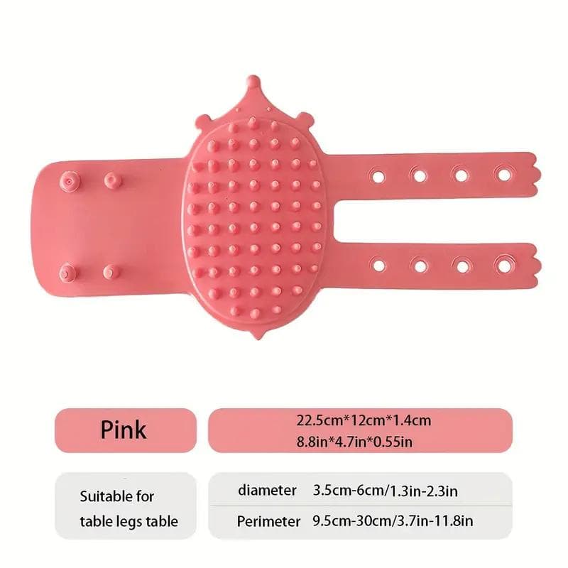 Rubber Self-Grooming Cat Scratcher - Wall & Table Leg Mountable, Flexible Bristles, Non-Electric Pet Massage & Fur Removal Tool pink