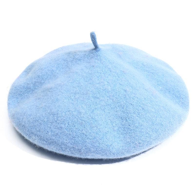 Women's Solid Color Wool Beret - Autumn/Winter Korean & Japanese Style, Warm & Fashionable in Various Colors M (56-58cm) sky blue