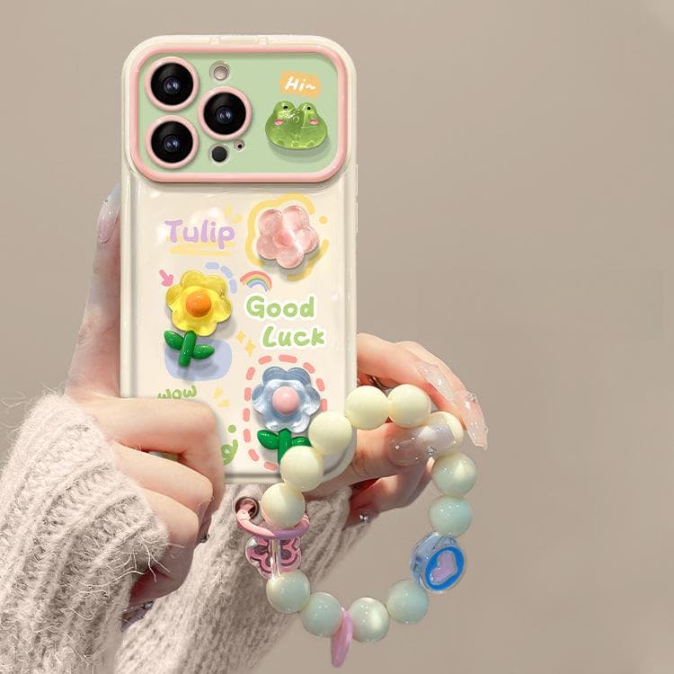 Applicable To Apple 15 Mobile Phone Case IPhone 14 Frog Flower Doll Bracelet 13 Window Flip 12 Cute Silicone 7P iphone 13