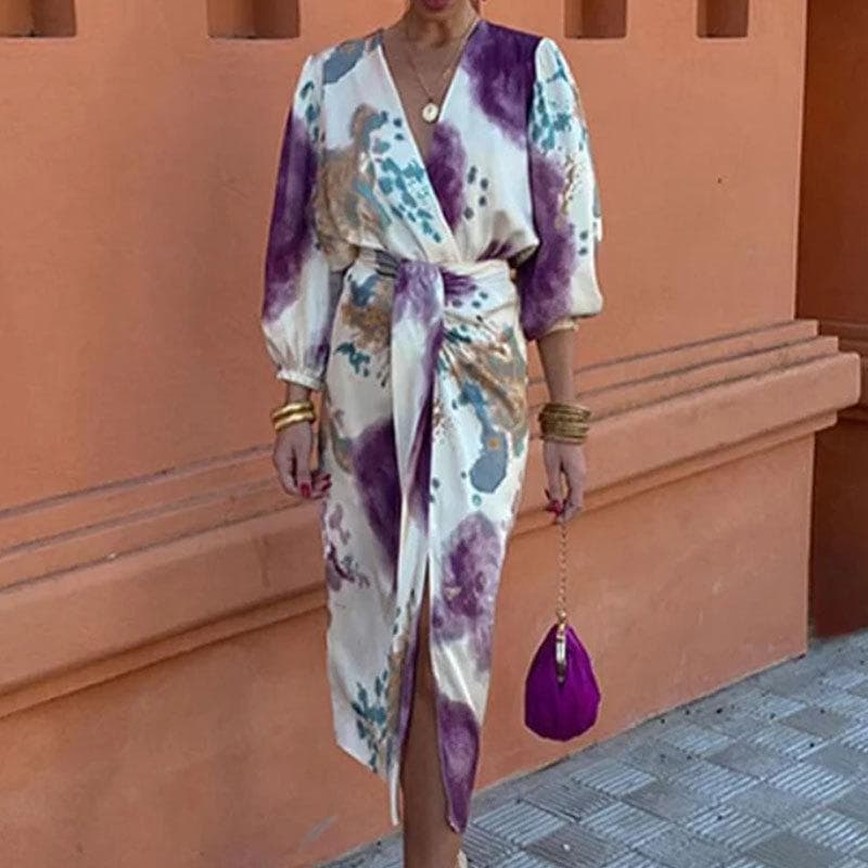 Spring New Women's Clothing Elegant Print Chic V-neck Long Sleeve Midi Skirt Two-piece Set for Women 3XL