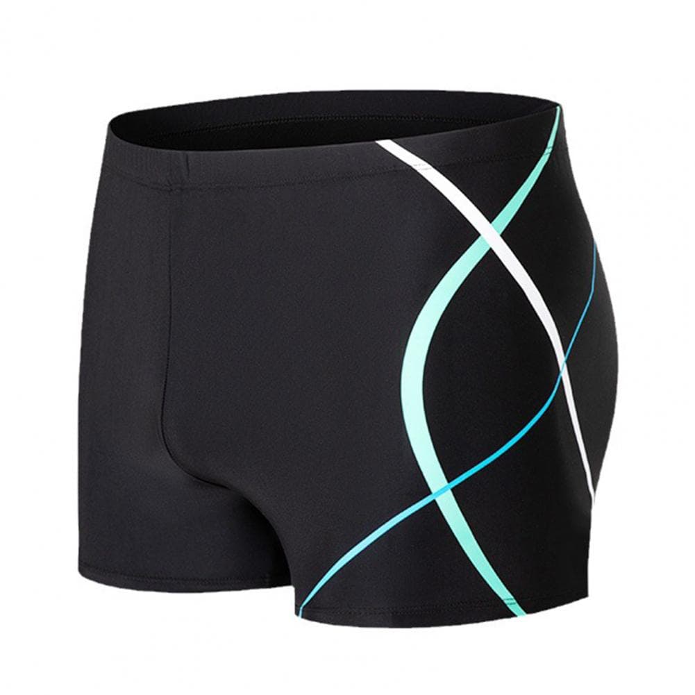 Men Swimming Shorts Elastic Waist Soft Quick Dry Breathable Slim Fit Printed Color Matching Mid Waist Bathing Boxers Surfing Wat L black