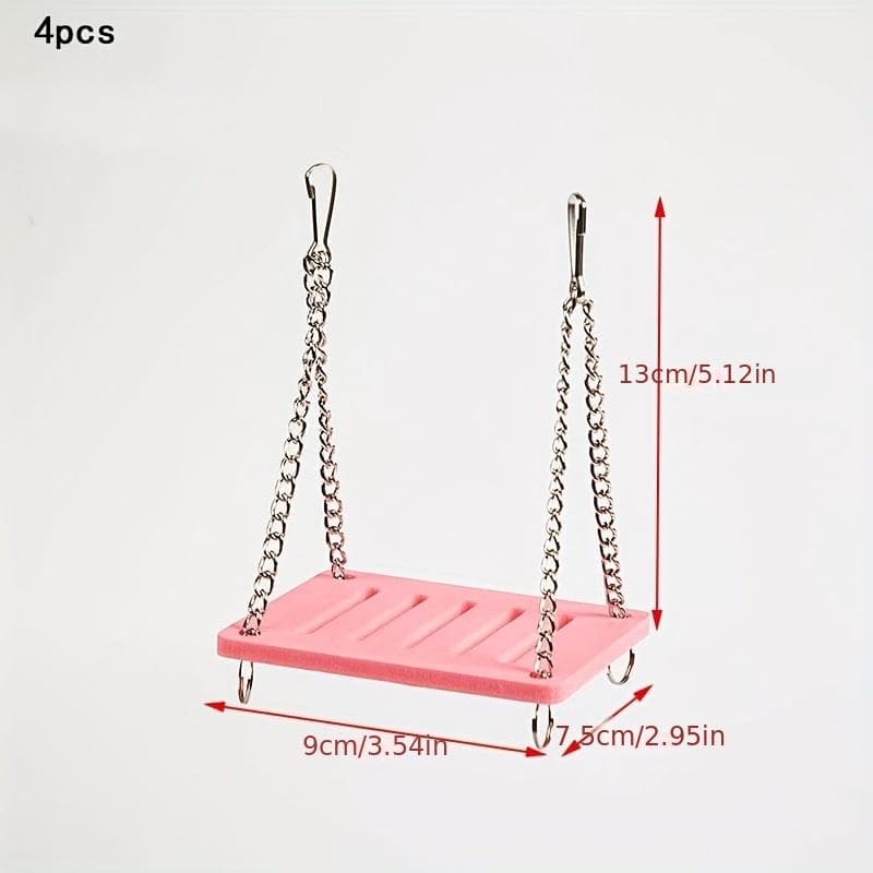 4pcs Hamster Toys Supplies Golden Bear Swing Hanging Bridge Toy Cage Accessories Decorative Shape Small Swing pink