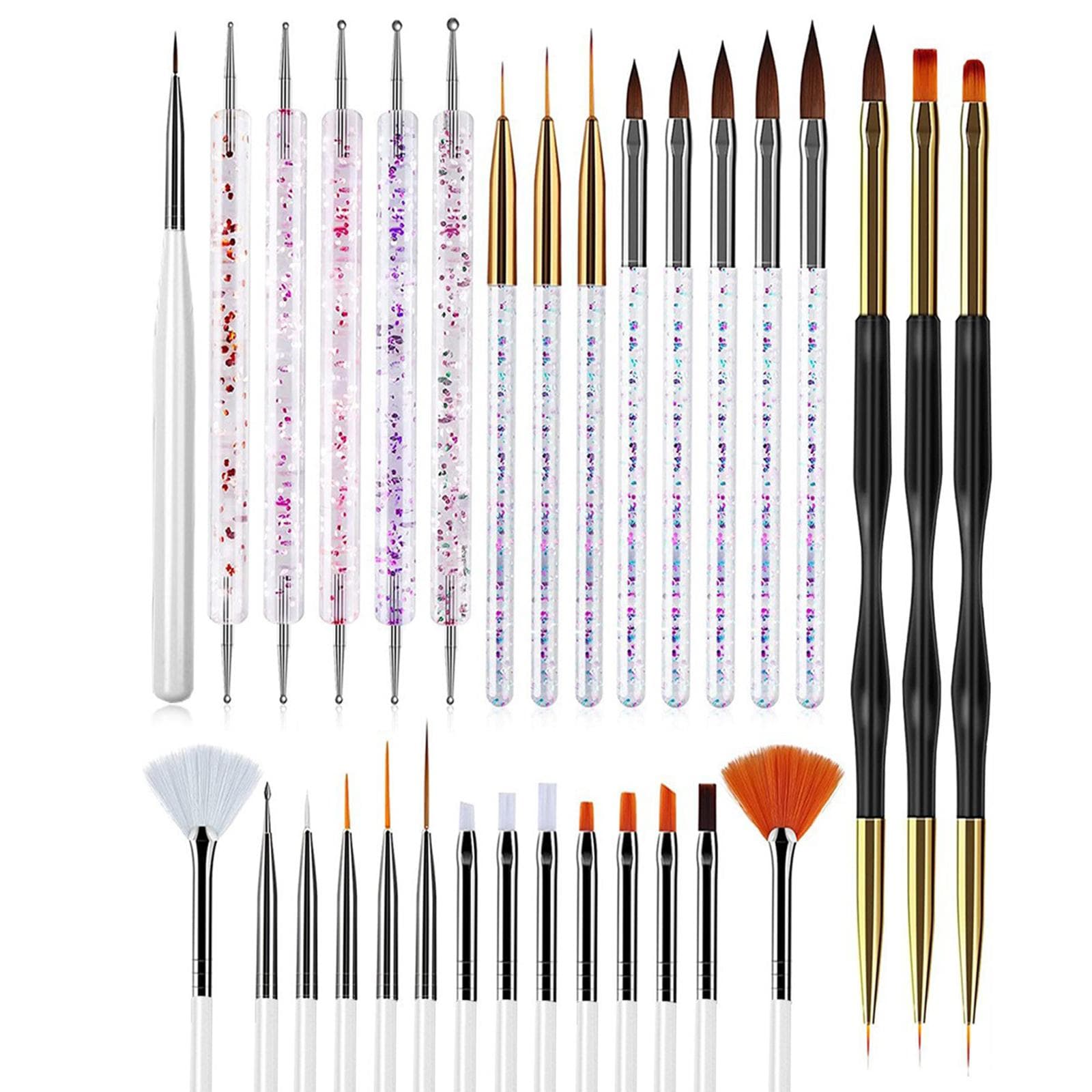31Pcs Nail Brush Pen Set Nail Art Liner Brush UV Gel Painting Acrylic Nail Tool white