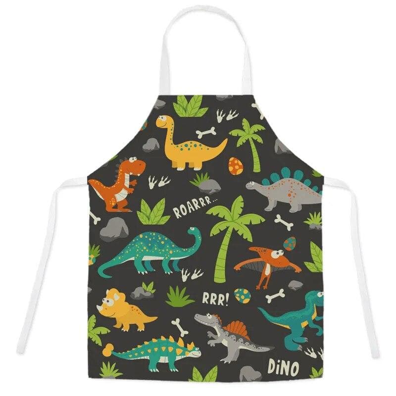 Cute Cartoon Dinosaur Apron Children's Kitchen Cooking Linen Apron Adult Children Bib Apron Cleaning Apron 47X38CM 68X55CM 47X38CM