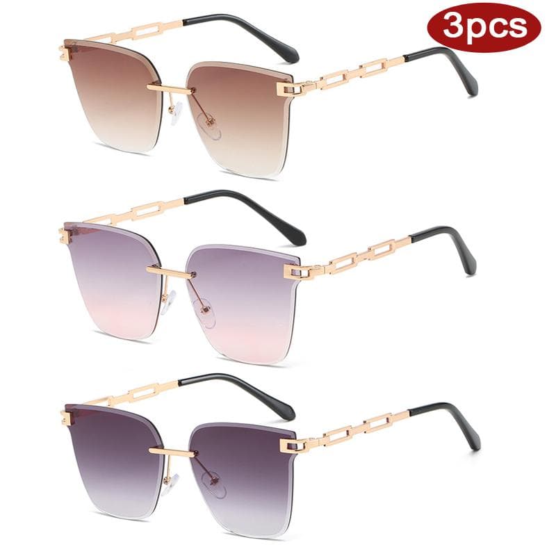 1 3pcs Women Rimless Square Sunglasses Chain Leg Design UV400 Gradient Lens Alloy Frame Sun Glasses For Female