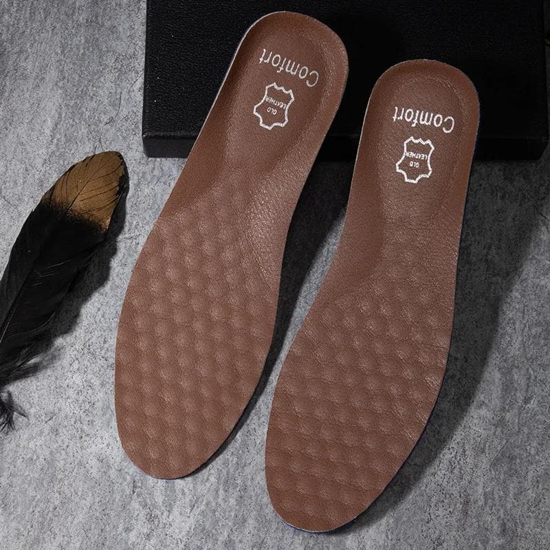 1 Pair Leather Shoe Insoles For Feet Arch Support Insole Shoe Pads Shock-absorbing Breatheable Insoles 45-46 brown