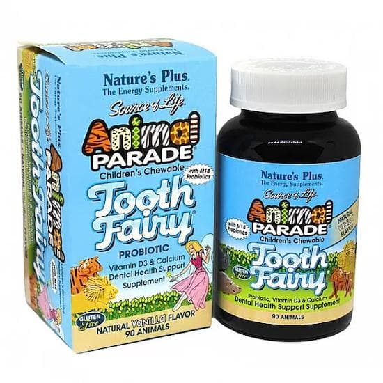Nature's Plus- Source of Life, Animal Parade, Tooth Fairy Probiotic, Children's Chewable, Natural Vanilla Flavor, 90 Animals