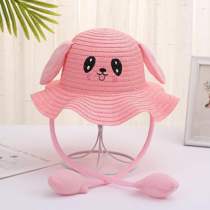 Cute Children's Sun Hat Summer Sunscreen Cap Cotton Yarn Hat Ear Moving Hats Cartoon Fisherman Hat for Kids dark pink
