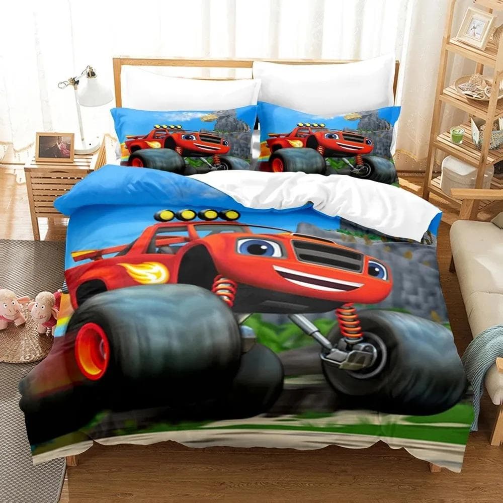 3D Print Blaze N Monster Machines Bedding Set Cartoon Duvet Cover Double Twin Full Queen King Adult Boys Bedclothes Quilt Cover US Queen(228x228cm
