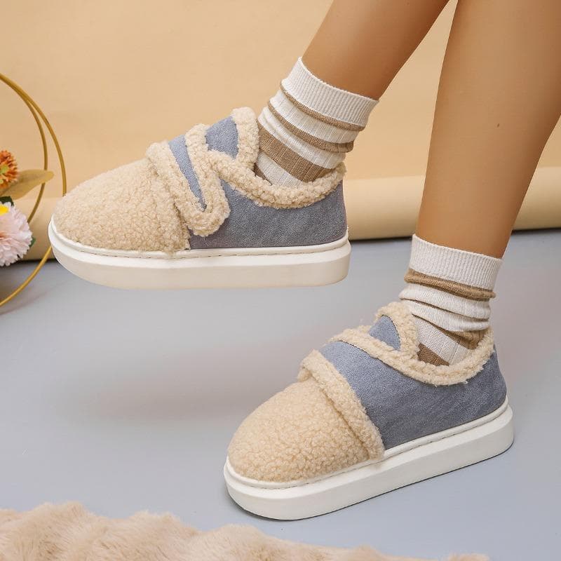 Size 43 Suede Flats Women Cotton Shoes Casual Warm Fashion Loafers Shoes Winter New Brand Cozy Walking Short Plush 43 light grey