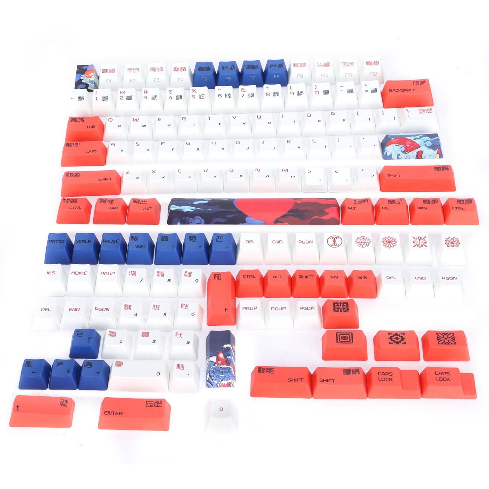 PBT Keycaps 134 Key English Style With Animal Pattern Elements for Universal PC Gaming KeyboardRed
