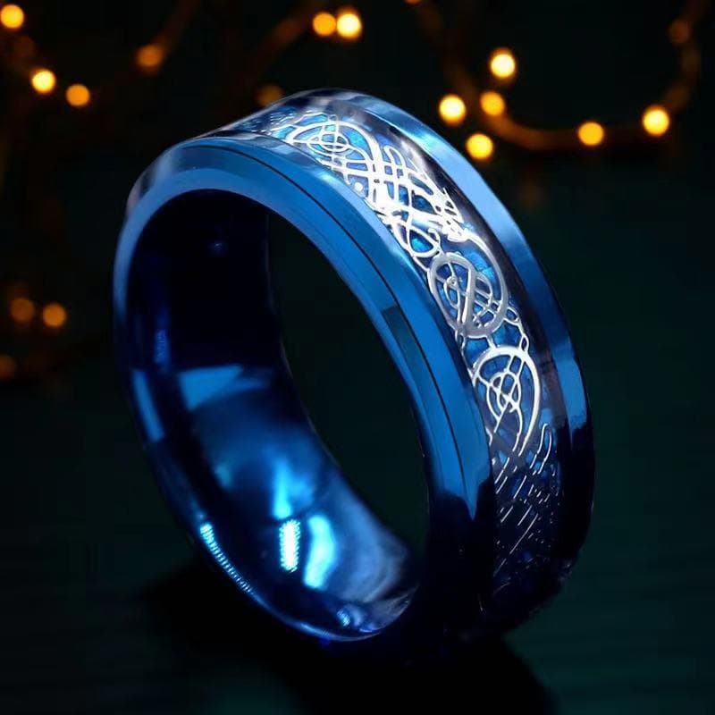 European & American Style Dragon Pattern Titanium Steel Ring - Durable, Fade-Resistant Stainless Steel Jewelry Size 9