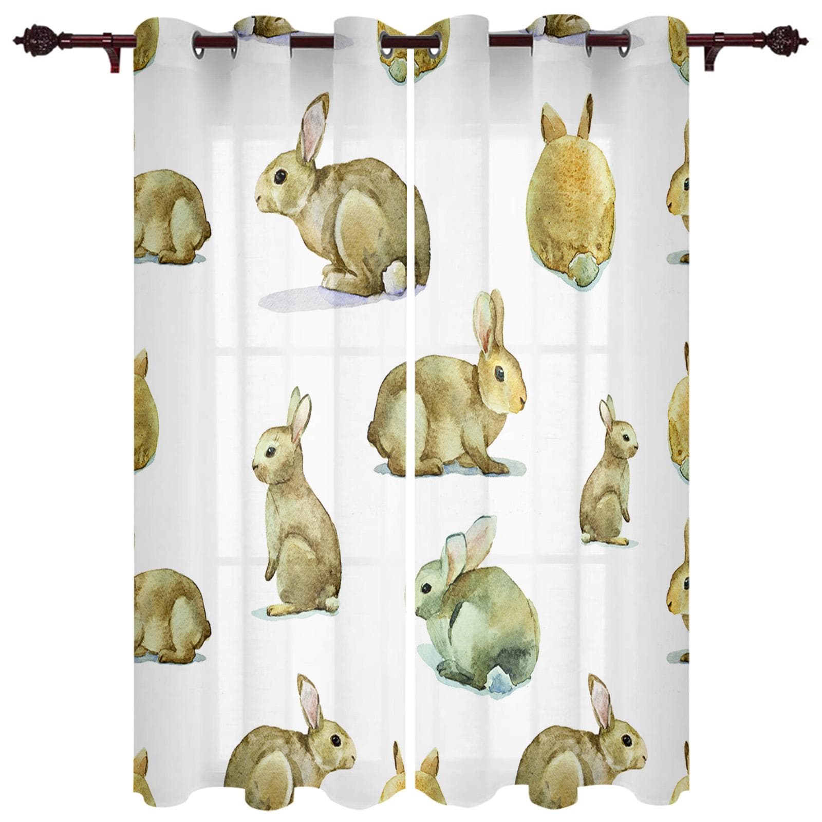 Modern Window Curtains Bunny Rabbit with Flowers Watercolor Luxury Fashion Curtains for Living Room Bedroom Kitchen Drapes 135W x 60H(cm) x1