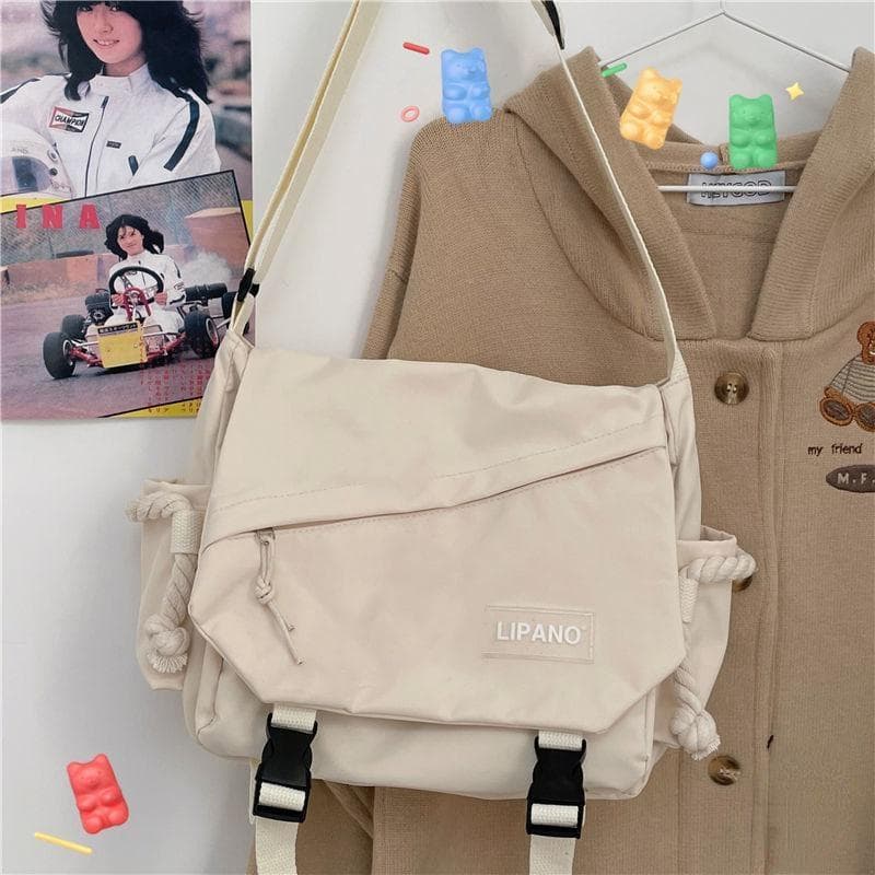 Nylon Handbags Shoulder Bag Large Capacity Crossbody Bags for Teenager Girls Men Harajuku Messenger Bag Student School Bags Sac white