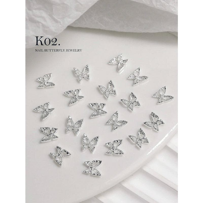 20Pcs 3D Butterfly Shaped Nail Art Jewelry, Nail Charm Rhinestones,Diy Nail Decoration Supplies Nail Charms Nail Art Accessories silver
