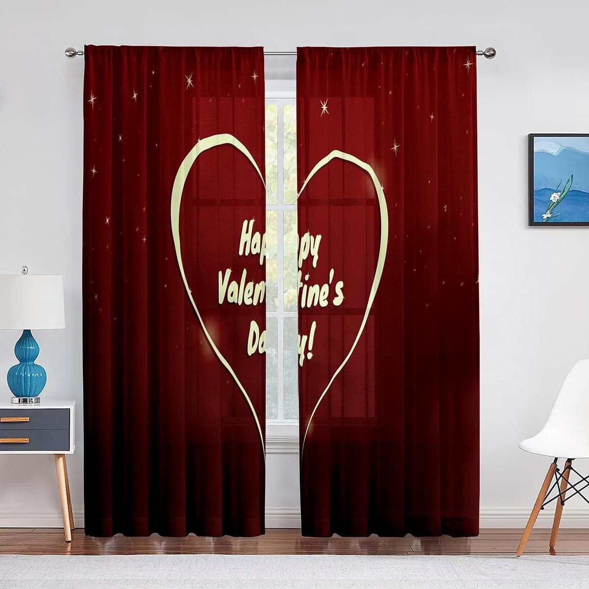 Happy Mother’s Day Floral Pink Tulle Curtains for Mom Bedroom Living Room Decor Transparent Chiffon Sheer Voile Window Curtain 1 PCS W100XH250cm&Grommet Top