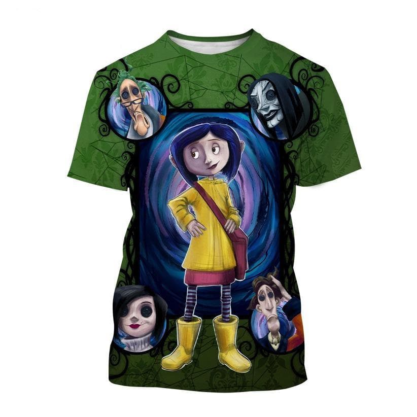 New Summer Coraline 3D Print T-Shirt Men Women Horror Anime Movie Short Sleeve Tshirts Oversized Harajuku Tees Top Kid Clothing L