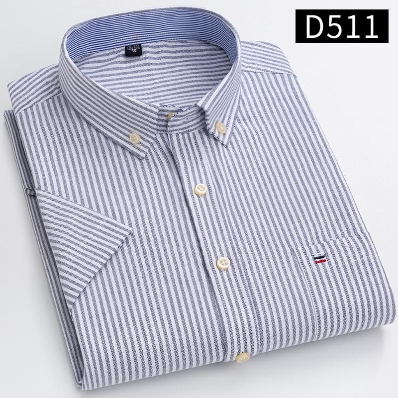 Men's Classic Solid Color Striped Short-sleeved Oxford Front Pocket Cotton Shirt 46 multicolour