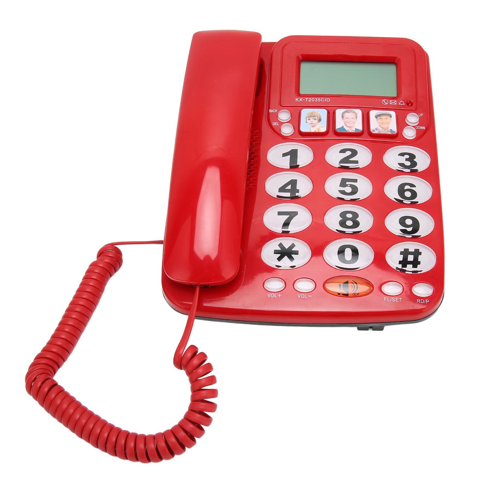 Corded Phone Dual Port Clear Sound Last Number Redial Mute Function Volume Adjustable Desktop red