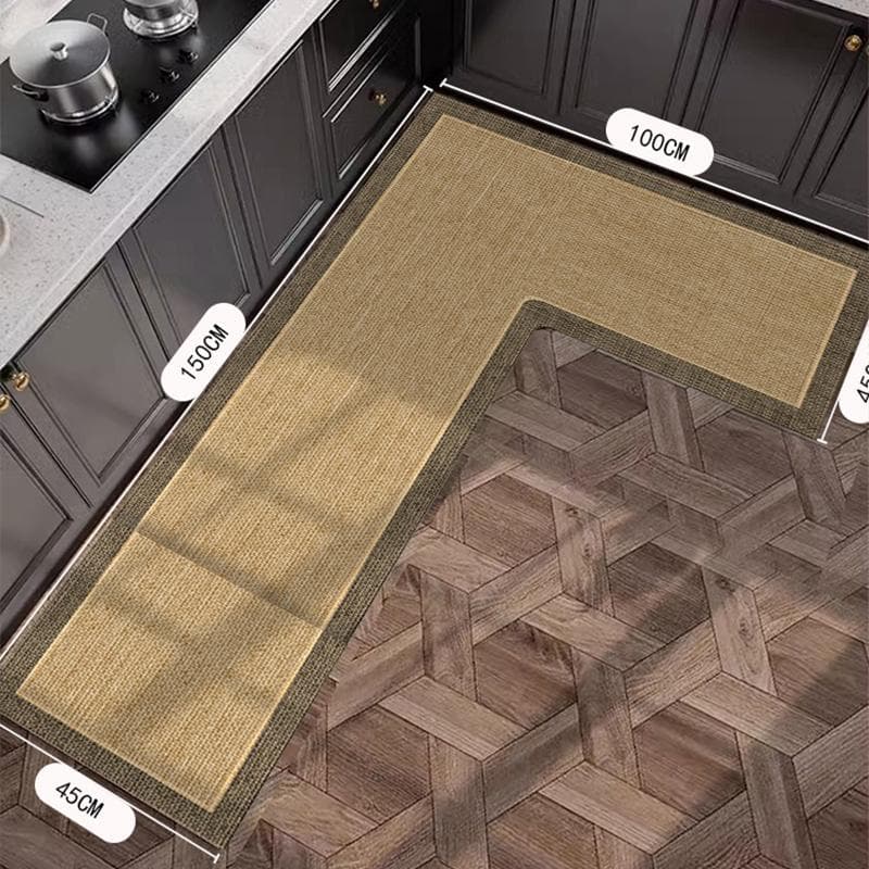 Kitchen Carpet L Shape Non-slip Floor Mat Diatom Mud Absorbent Mats Home Decoration Rug Oil Absorption Imitation Linen Carpets 100x150x50cm