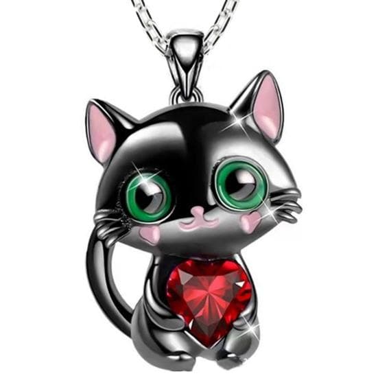 All Match Lady Necklace Stylish Lightweight Dress Up Cute Cartoon Black Cat Pendant Jewelry red