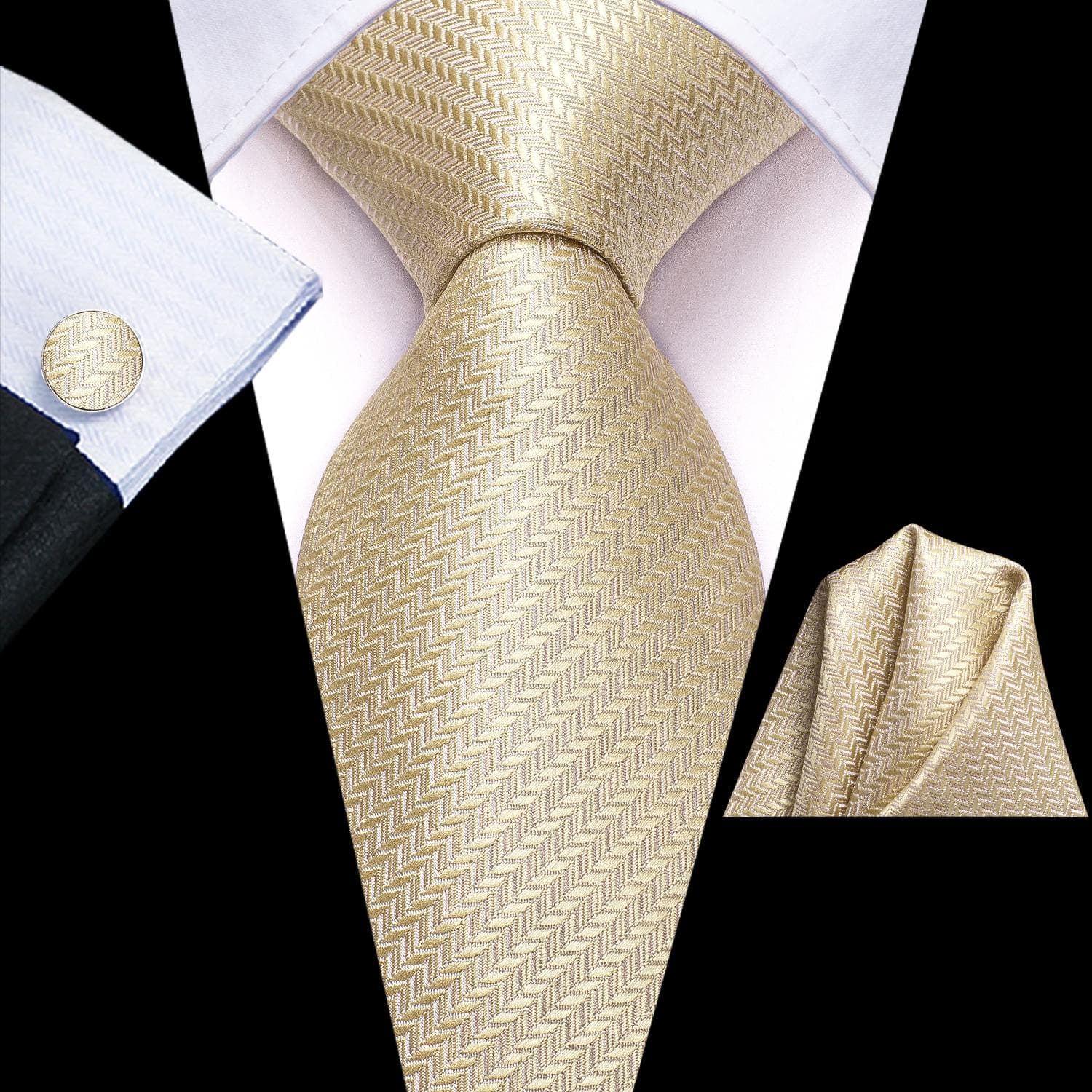 Hi-Tie Mens Accessories Silk Tie Handkerchief Cufflinks Set for Wedding Party Floral Solid Necktie N-3495