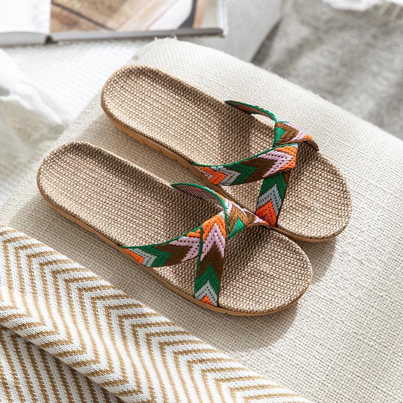 Summer Linen Slippers: Soft, Silent Indoor Sandals for Women and Men 37-38 orange