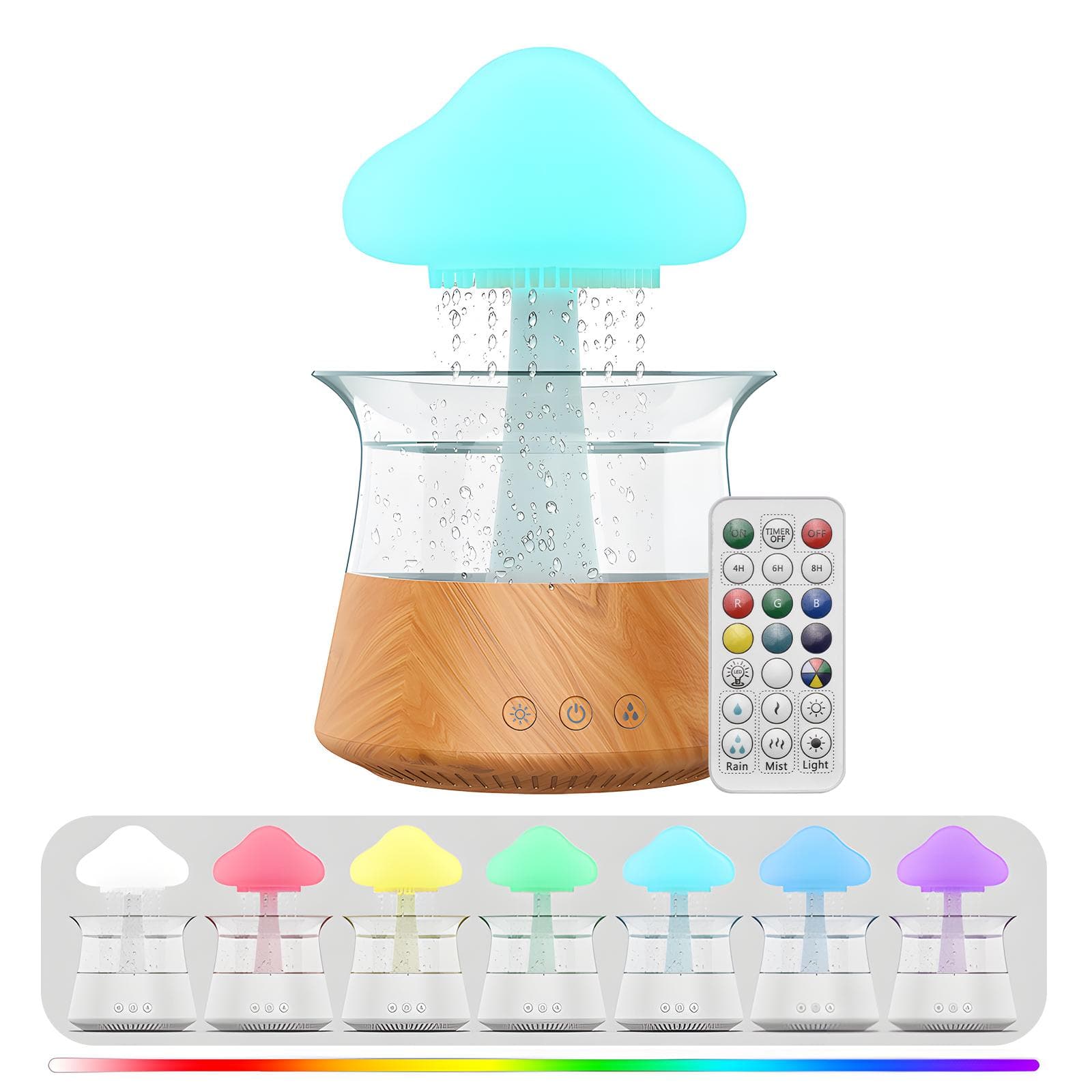 Rain Cloud Humidifier Water Drip 5H Timer Aromatherapy Essential Oils Diffuser with 7 LED Night brown