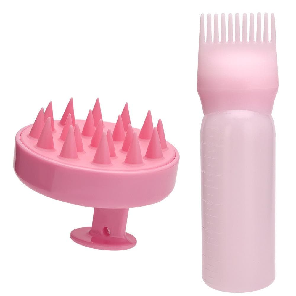 Hair Oil Dispenser Bottle Root Comb Applicator Dispenser For Hair Oil Reusable Scalp Massager Shampoo Brush Dye Hair Tool pink