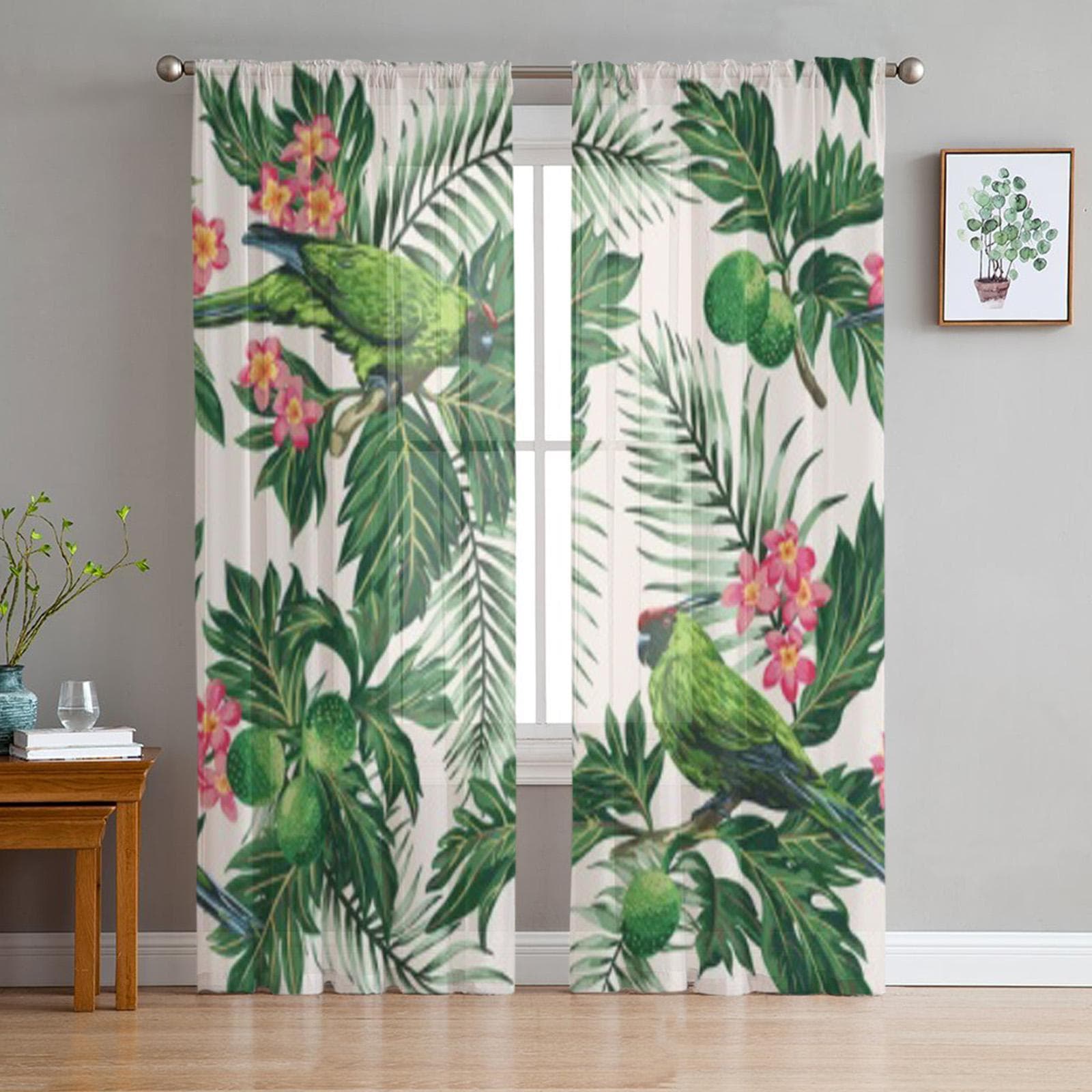 Exotic Tropical Leaves Sheer Curtain For Living Room Bedroom Voile Curtains For Window Organza Curtains Party Tulle Drapes 135W x 114H(cm)