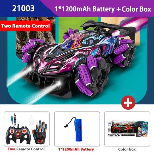 New 4WD Drift Remote Control Car Handle Gesture Sensing Music Light Stunt Remote Control Racing 4x4 Off-Road Spray Boy Toy Kids Gift Handle + Gesture Remote Control purple