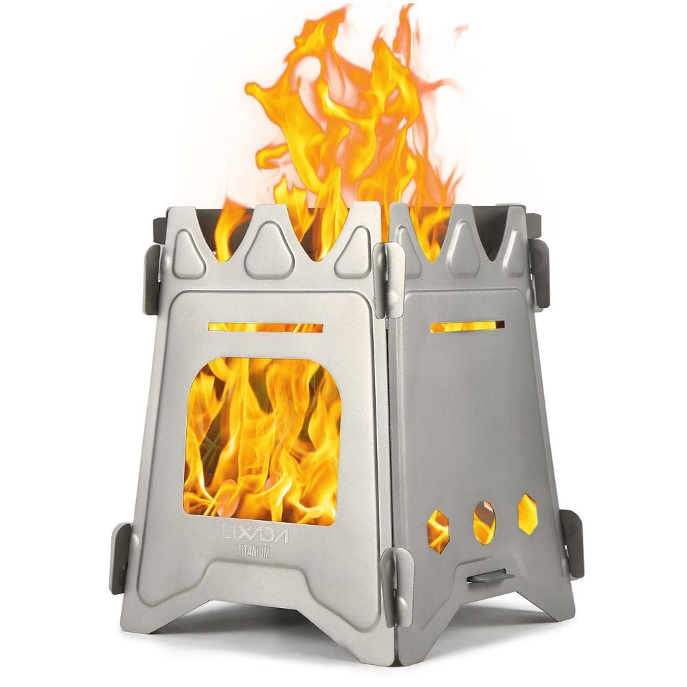 Lixada Camping Titanium Wood Stove Ultralight Folding Camp Stove with Alcohol Tray Portable Outdoor Titanium