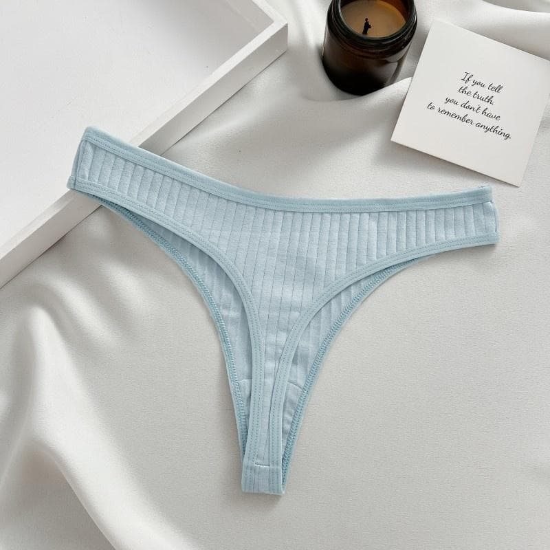 FINETOO Thongs For Women Soft Cotton Thong Sexy Low-Rise T-Back Underwear S-XL Comfortable Panties Girls Underwear S light blue