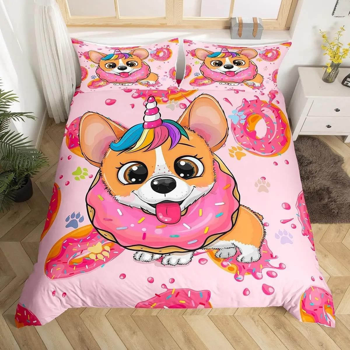 Rainbow Unicorn Duvet Cover Cute Dreamy Horse Comforter Cover Cartoon Little Unicorn Bedding Set Twin For Girl Teen Kawaii Gifts 70x133cm 2pcs