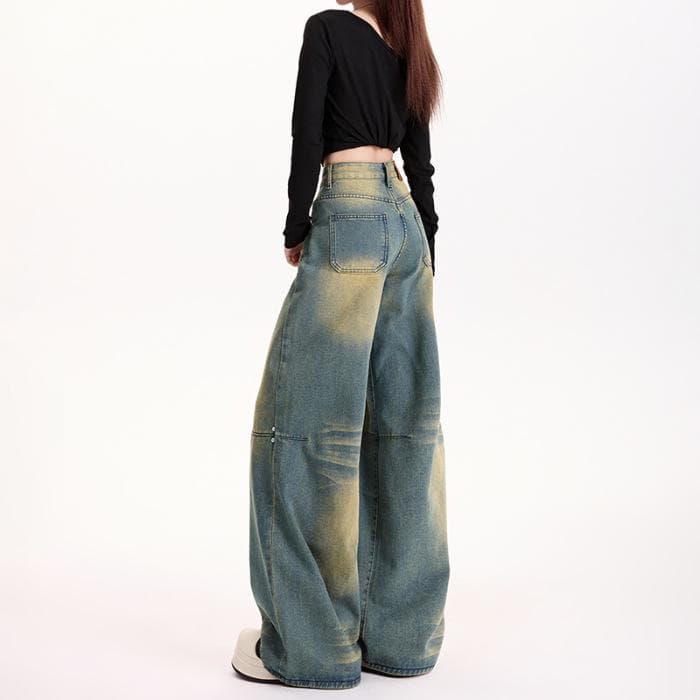 High Waist Loose Wide Leg Jeans Women's Spring Casual Street Looking Thin American Jeans Women's Spring Wide Leg Pants Women's Spring 2XL