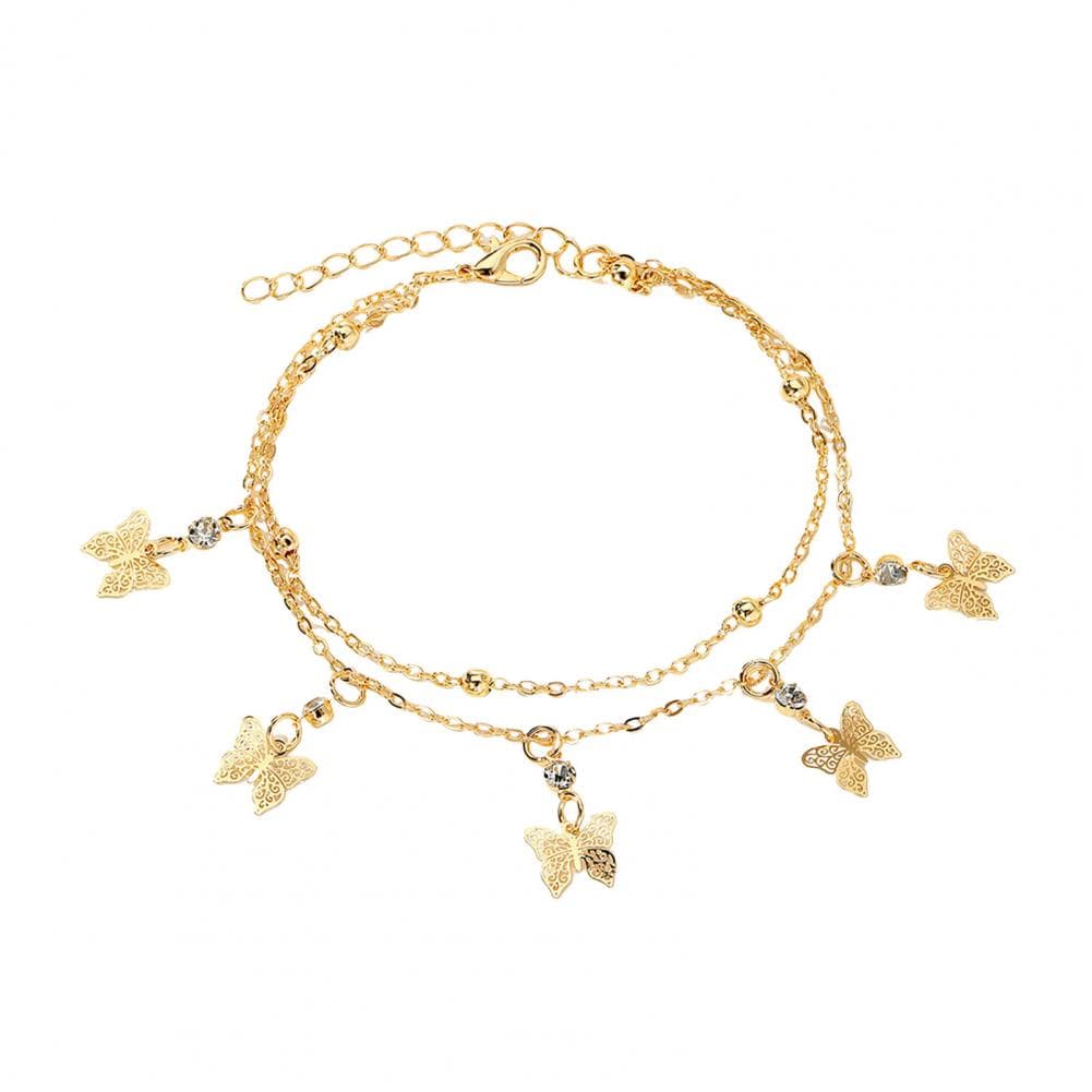 Star Anklet Vintage Style Multi-layered Bead Anklet Set with Pineapple Pendant Rhinestone Accents for Women Adjustable Beach
