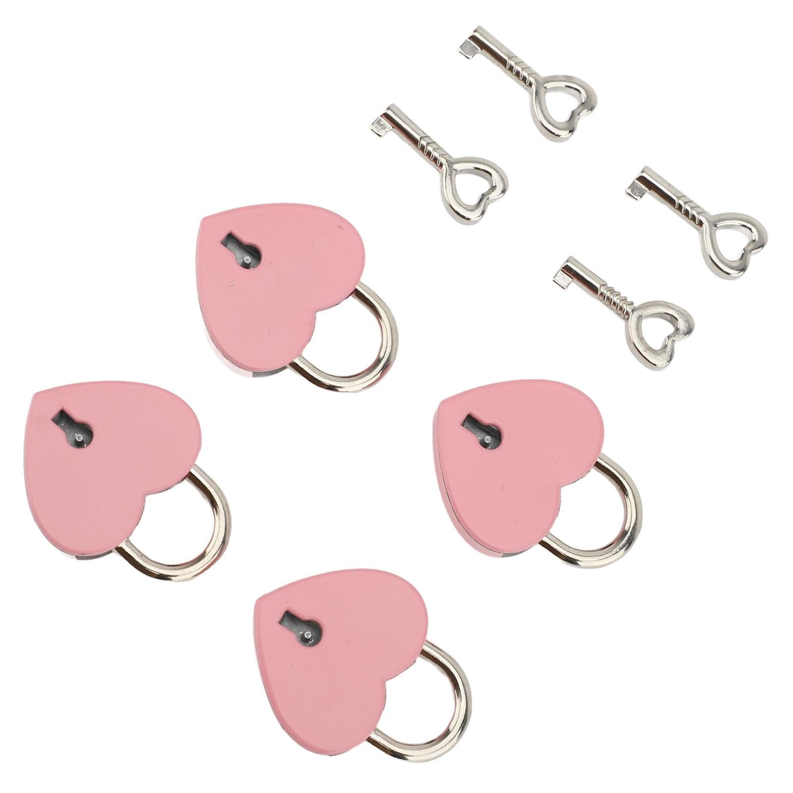 4 Set Heart Padlock Zinc Alloy 38x30mm Love Lock with Key for Jewelry Boxes Wallets Handbags Rose Rose