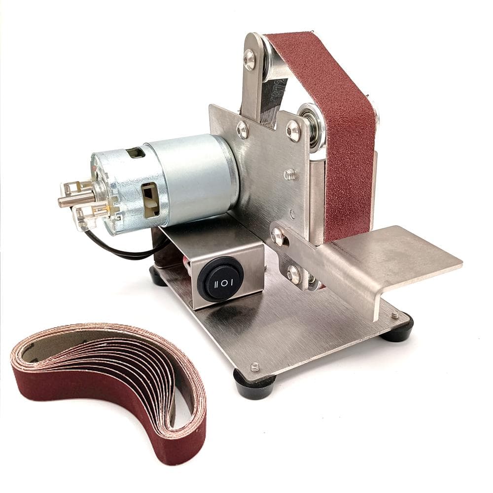 Multifunctional Grinder Mini Electric Belt Sander DIY Polishing Grinding Machine Cutter Edges Type4 silver