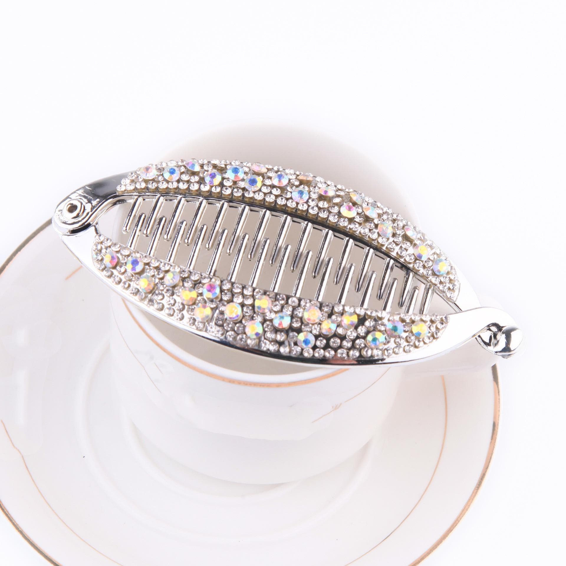 1pc Black Rhinestone Banana Barrettes Hairpins Fish Hair Claw Clips Hair Jewelry Hair Accessories for Women Clamp Styling Tools 11.5cm