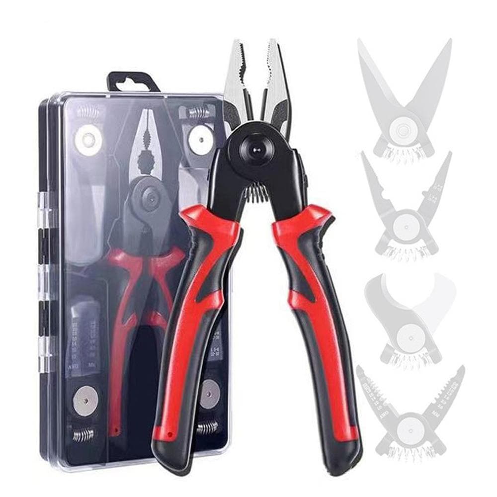 5in1 Multifunctional Interchangeable Heads Pliers Set Steel Wire Pliers Vise Stripping Pliers Set multicolour
