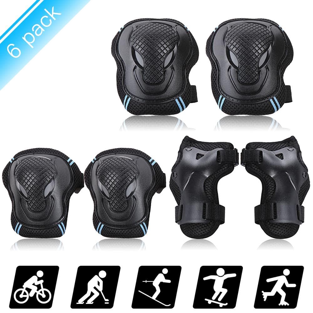 Knee Pads Set 6 Protector Kit Knee Pads Elbow Pads Wrist Guards Protective Equipment Set Safety S black/blue