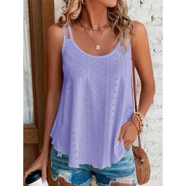 White Sleeveless Round Neck Eyelet Pattern Camisole Tank Top for Women XL purple