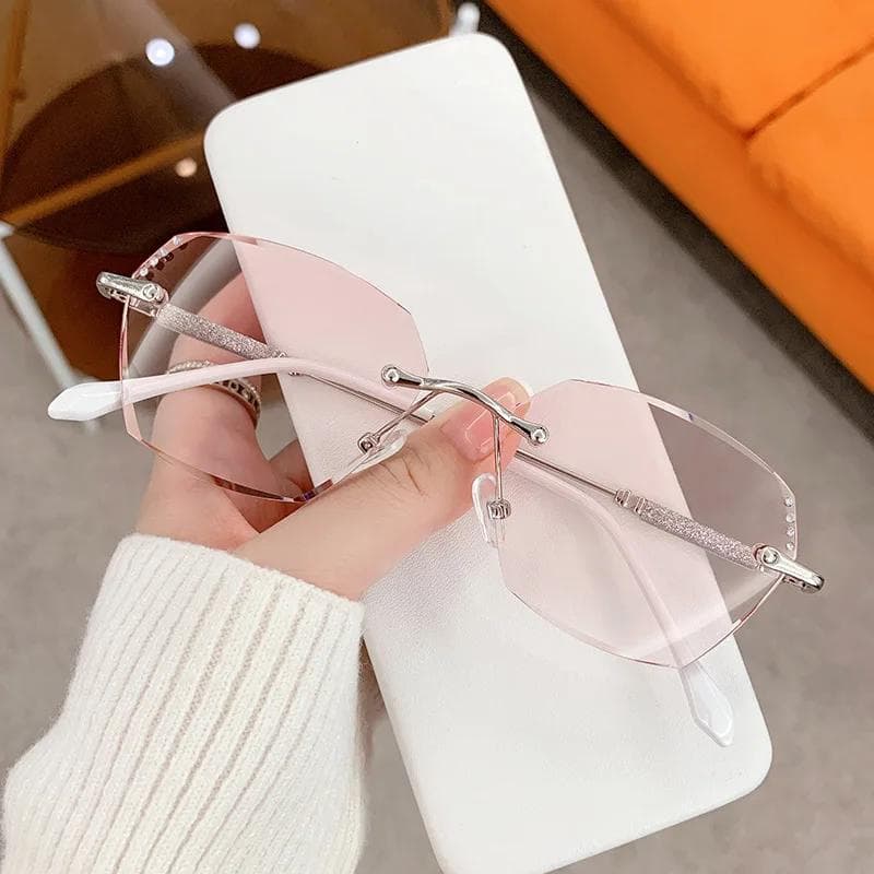Fashion Lady Women Luxury Reading Glasses Unisex Trendy Rimless Far Sight Eyeglasses Female Fashion Retro Gradient Color Presbyopia 3.0 silver