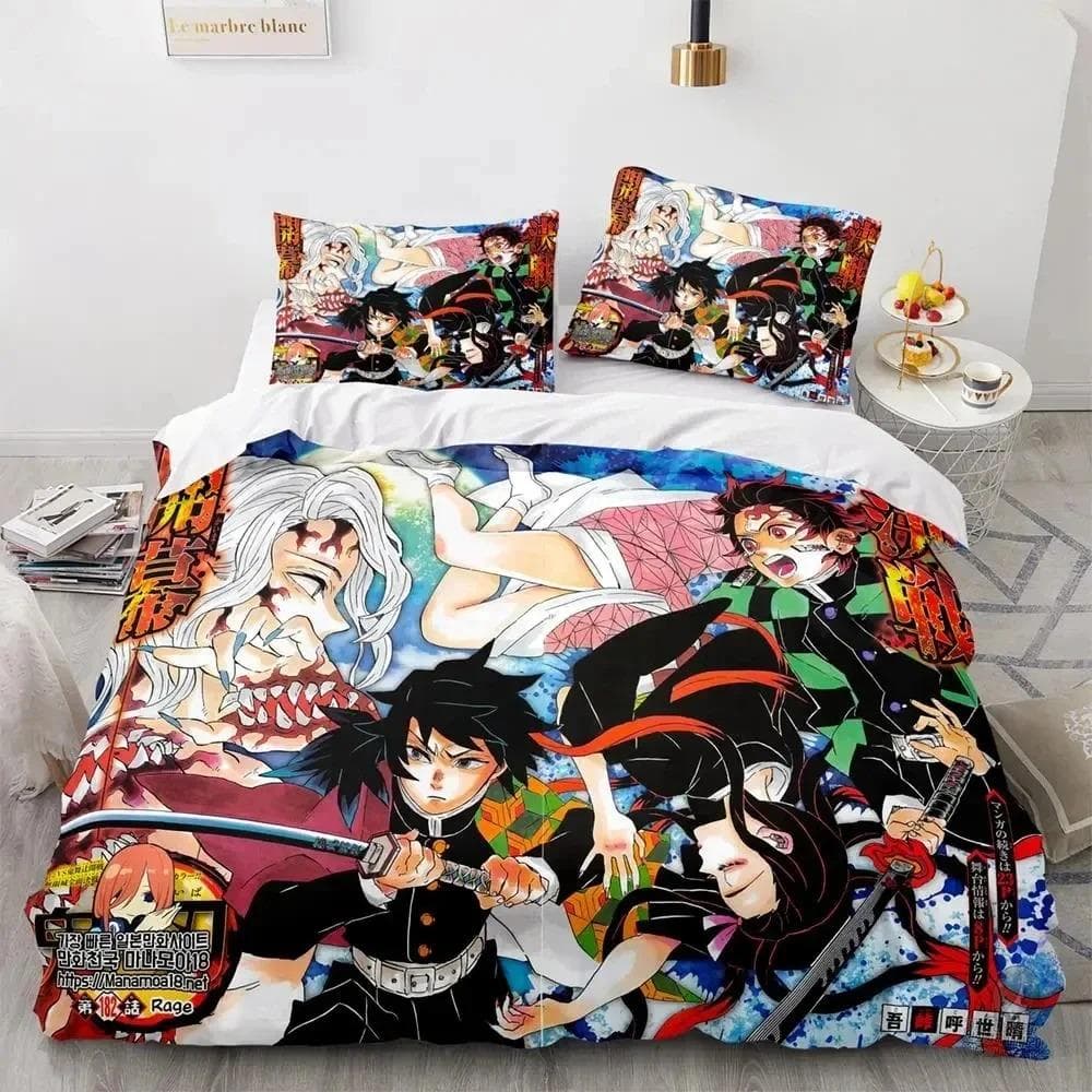 Anime Demon Slayer Kamado Tanjirou Bedding Set Duvet Cover Bed Set Quilt Cover Pillowcase Comforter king Queen Size Boys Adult s 70x133cm 2pcs