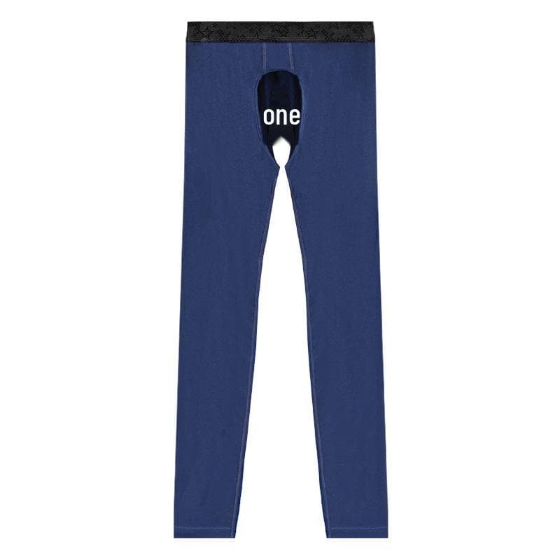 Men's Open Crotch Warm Cotton Leggings - Thin, Tight-Fit Thermal Pants for Middle-Aged and Elderly (Autumn/Winter). XL sapphire