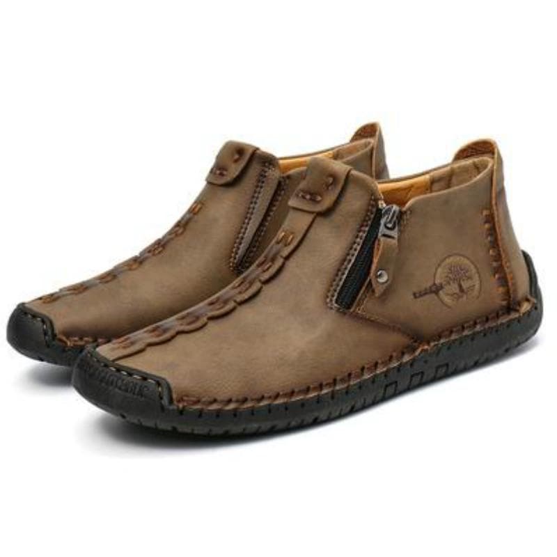 Mens Genuine Leather Boots Fashion Zipper Shoes Leather Men Ankle Boots 41 khaki