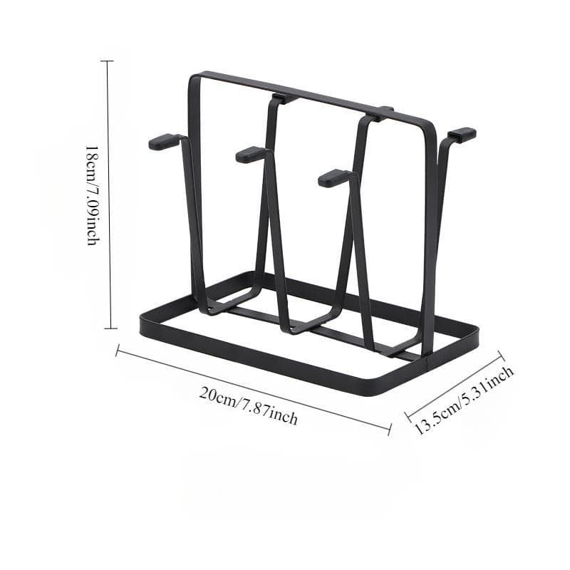 Steel Bottle Cup Hanging Drying Rack 6 Hook Organizer for Drinking Glass Containers with Protective Rubber Ends Hooks black