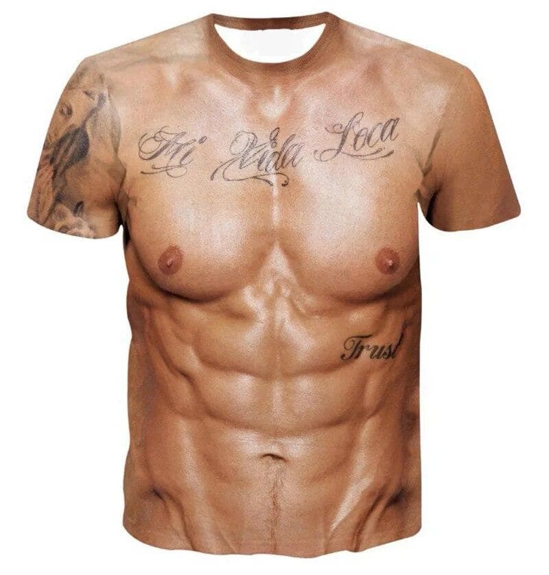 Fashion Funny Six-pack Abs Muscle Tattoos T Shirt for Men Round Neck Short Sleeve Tees Cool Streetwear 3D Printed t-shirt XXS