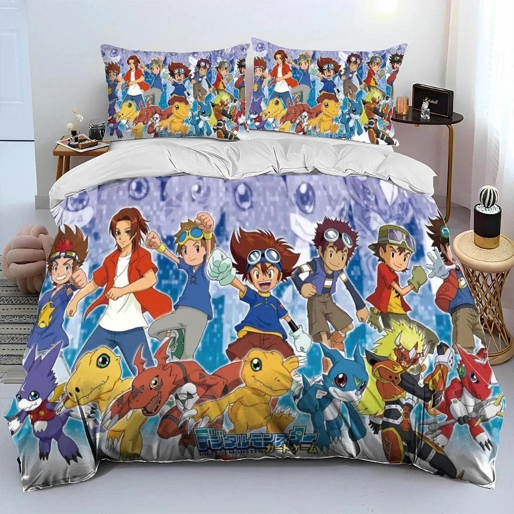 Anime Digimon Adventure Monster Bedding Set Duvet Cover Bed Set Quilt Cover Pillowcase Comforter king Queen Size Boys Adult 70x133cm 2pcs