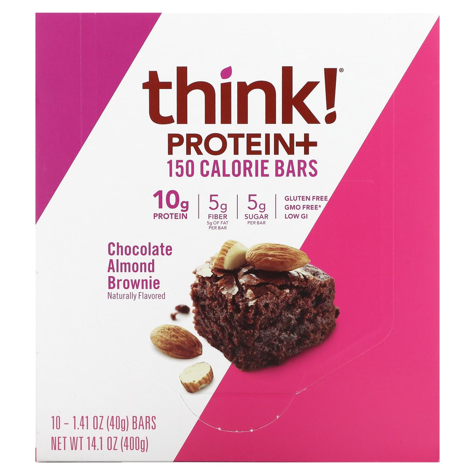 Think!, Protein & Fiber Bars, Chocolate Almond Brownie, 10 Bars, 40 g (1.41 oz) Each